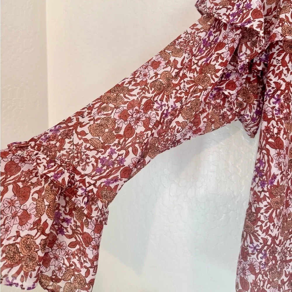 J. Crew Ruffle Crinkle Chiffon Top in Fête Floral Medium